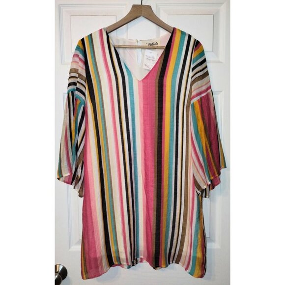 Women's Boutique Listicle Multicolor Striped Bell-Sleeve Shift Dress (Size Lg) - Picture 3 of 8